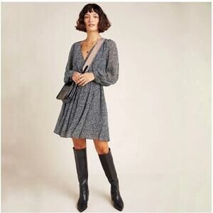 Anthropologie‎ Maeve Black & White Leopard Print Carolyn Dress Size XS